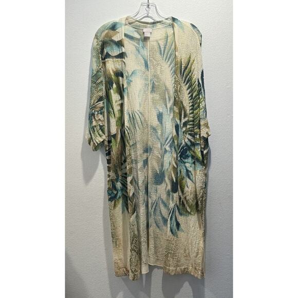 Chico’s Size 1 Medium Beach Comber Open Cardigan Tropical Print Coastal Boho - Picture 1 of 8